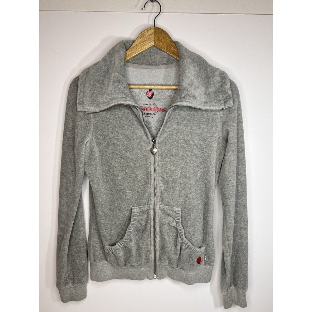 Twisted heart Y2k  Velour Zip Up jacket  Rhinestone Wings gray Size Small/medium